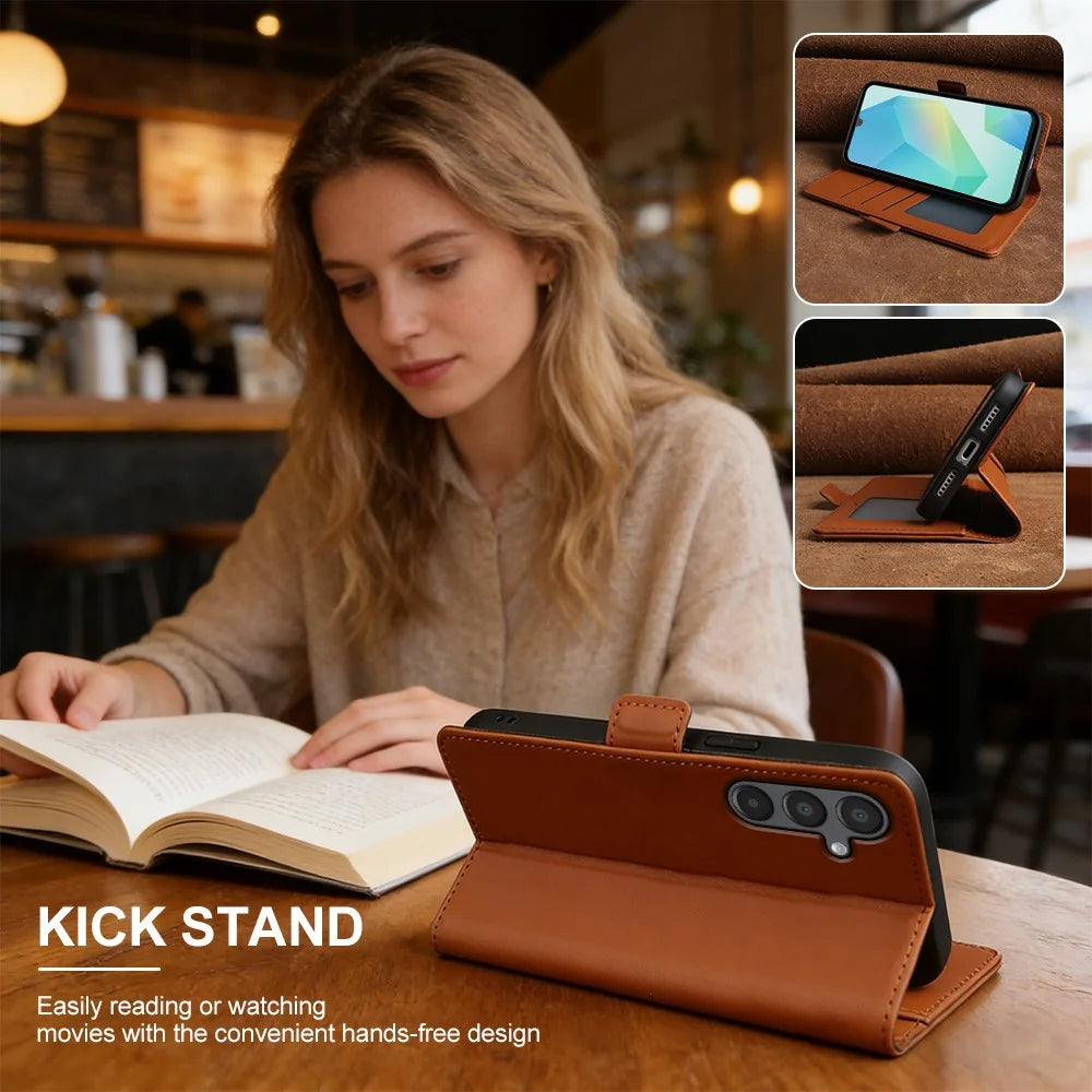For Samsung Galaxy A16 5G  /  4G Leather Case Wallet Stand TPU + PU Skin-touch Cover - Brown - 6