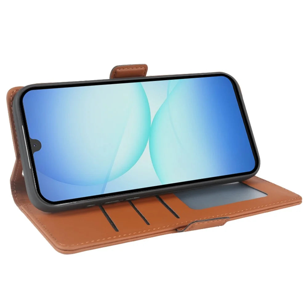 Leather Case For Samsung Galaxy A18 5G / A18 4G / A17 5G / A17 4G Wallet Stand TPU + PU Skin-touch Cover - Brown - 3