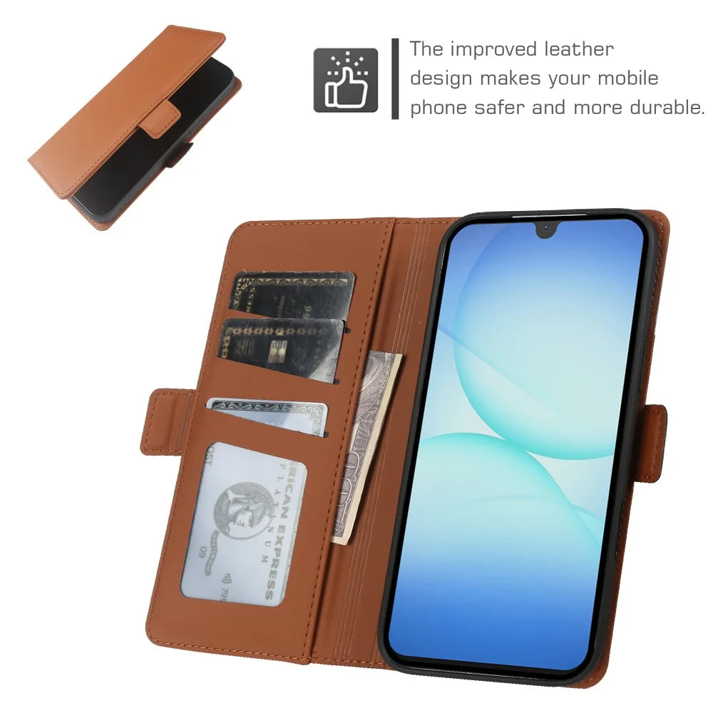 Leather Case For Samsung Galaxy A18 5G / A18 4G / A17 5G / A17 4G Wallet Stand TPU + PU Skin-touch Cover - Brown - 4