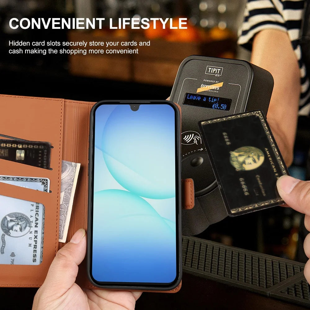 Leather Case For Samsung Galaxy A18 5G / A18 4G / A17 5G / A17 4G Wallet Stand TPU + PU Skin-touch Cover - Brown - 5