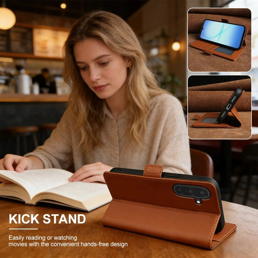 Leather Case For Samsung Galaxy A18 5G / A18 4G / A17 5G / A17 4G Wallet Stand TPU + PU Skin-touch Cover - Brown - 6