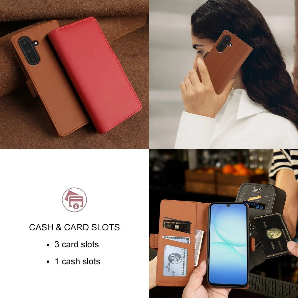 Leather Case For Samsung Galaxy A18 5G / A18 4G / A17 5G / A17 4G Wallet Stand TPU + PU Skin-touch Cover - Brown - 7