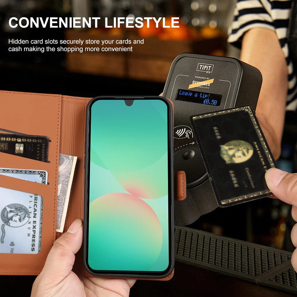 For Samsung Galaxy A26 5G Leather Case Wallet Stand TPU + PU Skin-touch Cover - Brown - 5