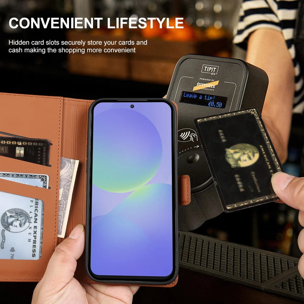 For Samsung Galaxy A36 5G Leather Case Wallet Stand TPU + PU Skin-touch Cover - Brown - 5