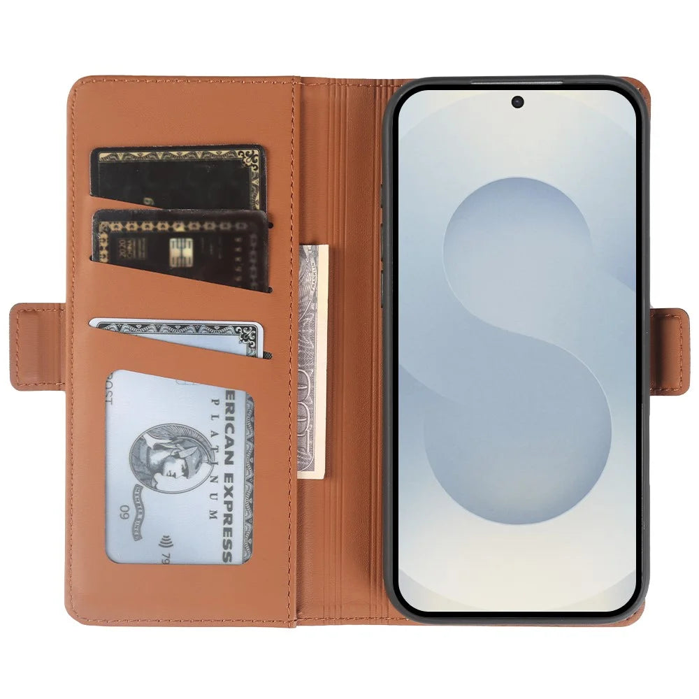 For Samsung Galaxy S25 Leather Case Wallet Stand TPU + PU Skin-touch Cover - Brown - 2