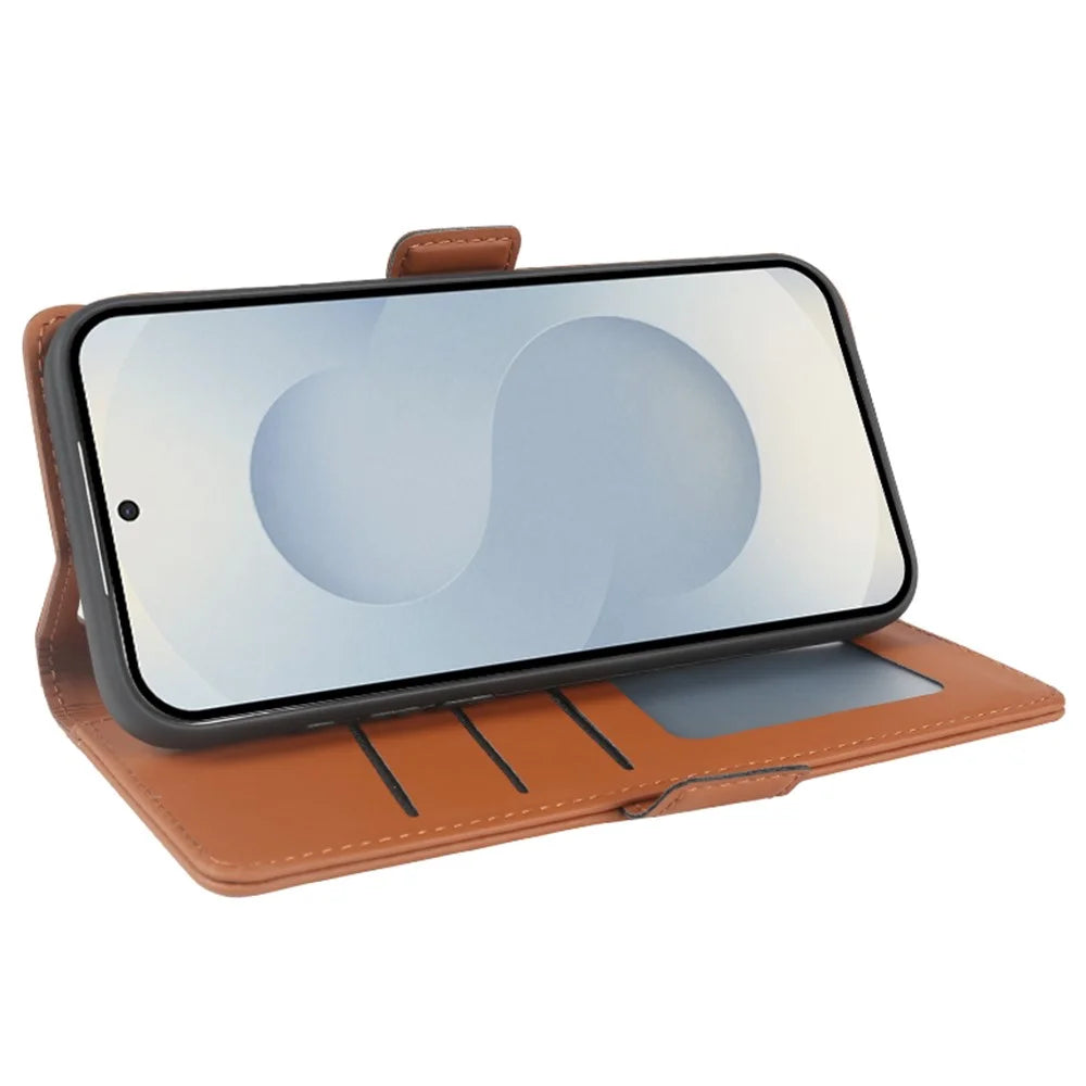 For Samsung Galaxy S25 Leather Case Wallet Stand TPU + PU Skin-touch Cover - Brown - 3
