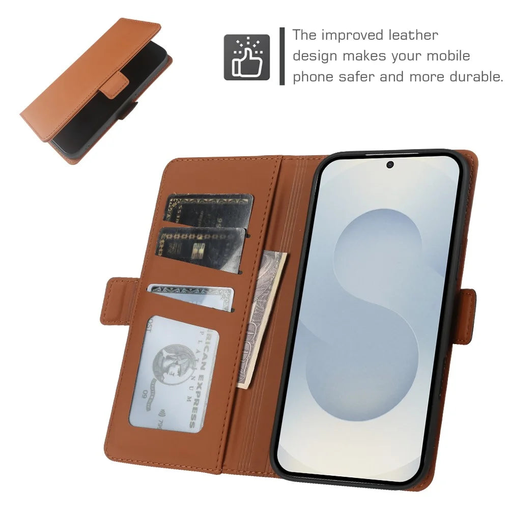 For Samsung Galaxy S25 Leather Case Wallet Stand TPU + PU Skin-touch Cover - Brown - 4