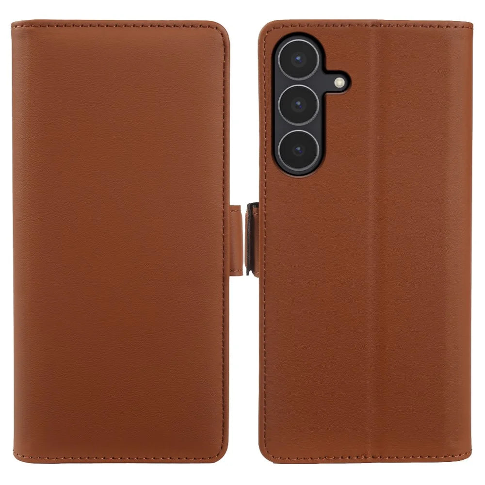 For Samsung Galaxy S25 FE Leather Case Wallet Stand TPU + PU Skin-touch Cover - Brown - 1