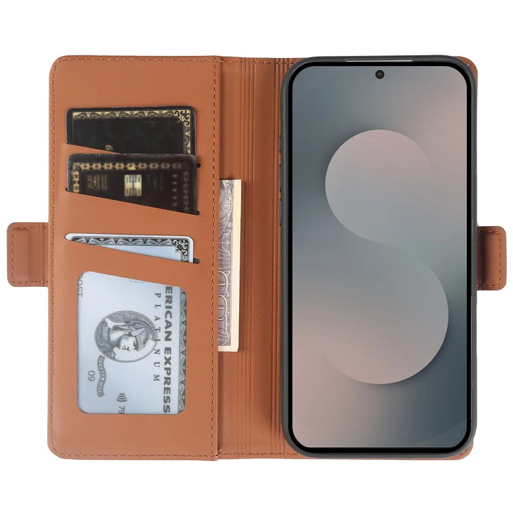 For Samsung Galaxy S25 FE Leather Case Wallet Stand TPU + PU Skin-touch Cover - Brown - 2