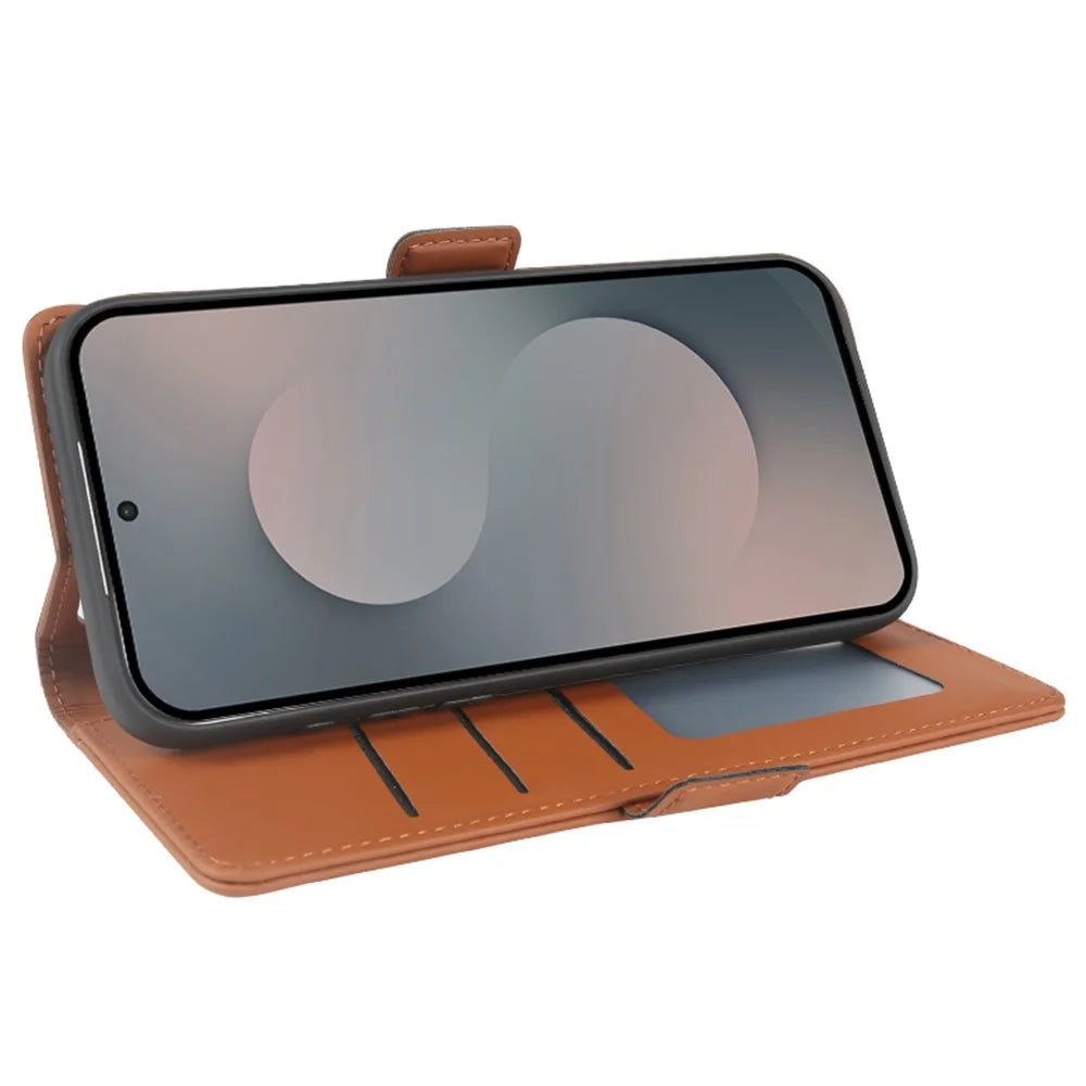 For Samsung Galaxy S25 FE Leather Case Wallet Stand TPU + PU Skin-touch Cover - Brown - 3