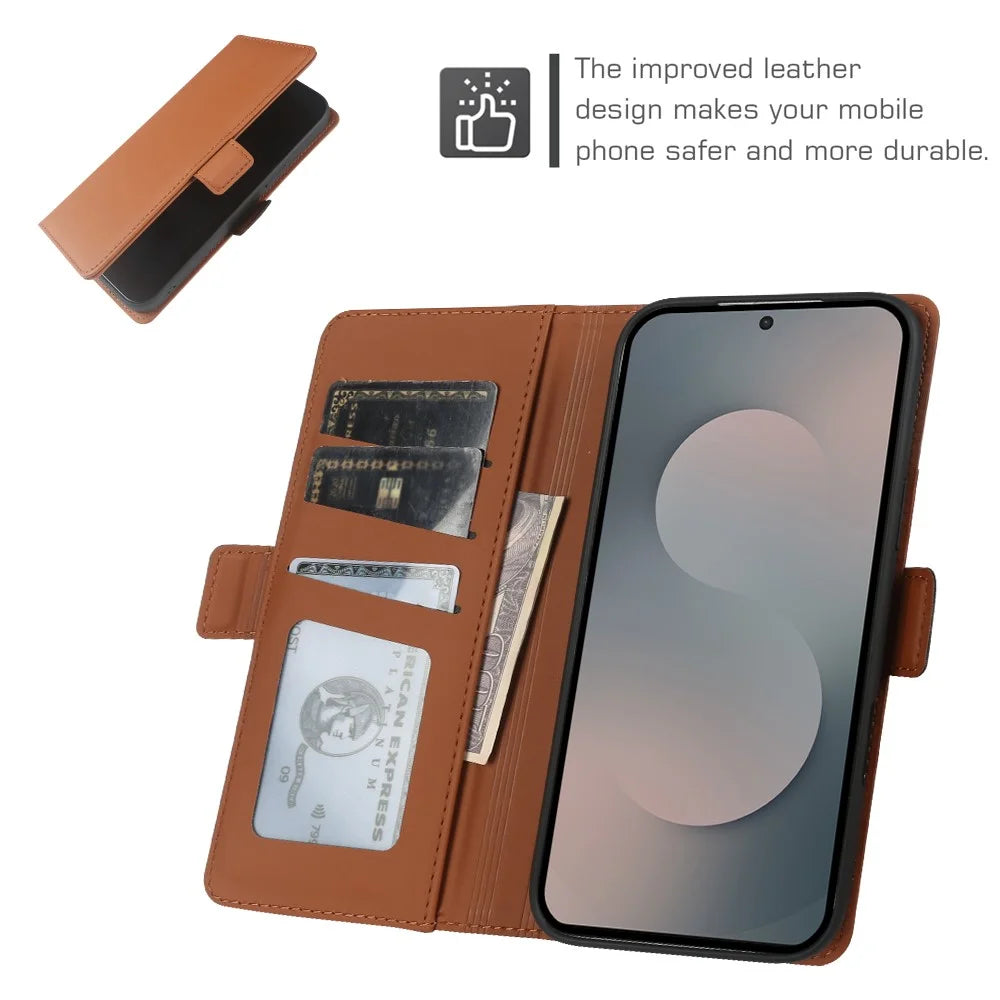 For Samsung Galaxy S25 FE Leather Case Wallet Stand TPU + PU Skin-touch Cover - Brown - 4