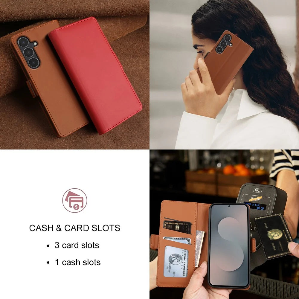 For Samsung Galaxy S25 FE Leather Case Wallet Stand TPU + PU Skin-touch Cover - Brown - 7