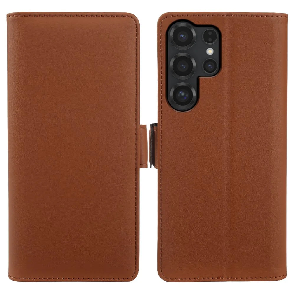 For Samsung Galaxy S25 Ultra Leather Case Wallet Stand TPU + PU Skin-touch Cover - Brown - 1