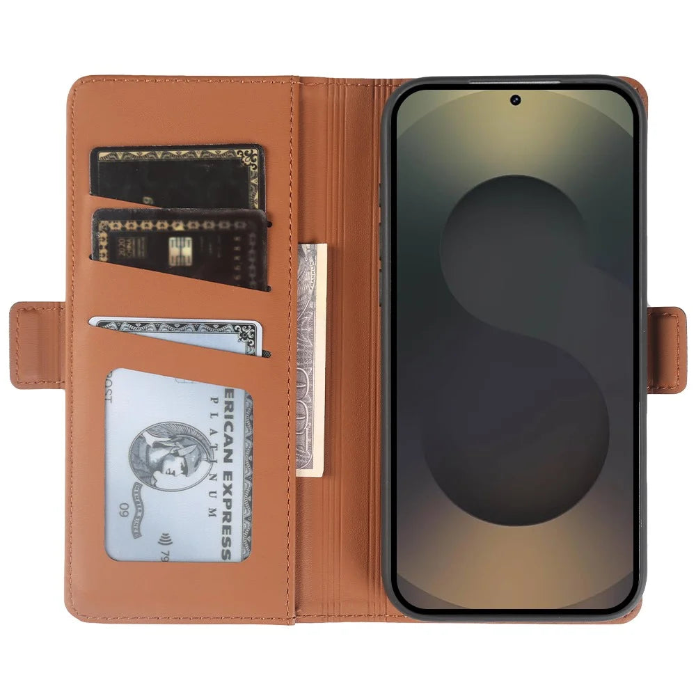 For Samsung Galaxy S25 Ultra Leather Case Wallet Stand TPU + PU Skin-touch Cover - Brown - 2