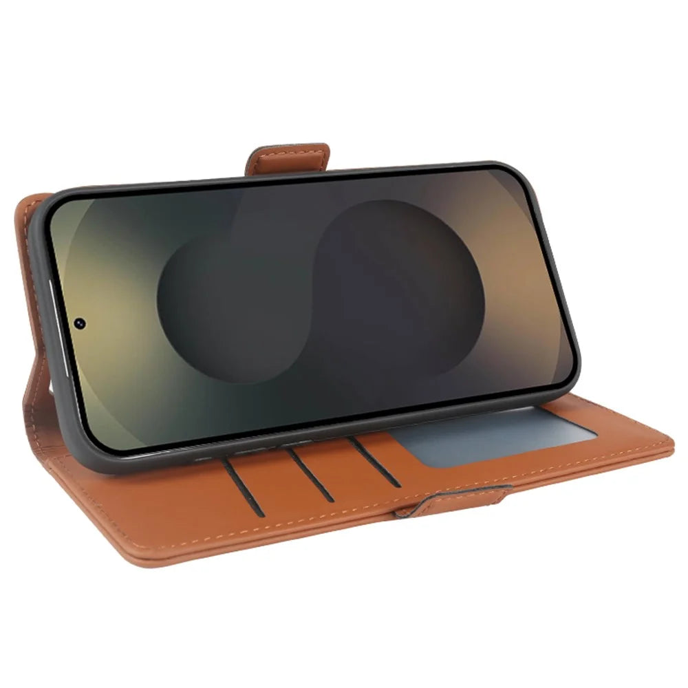 For Samsung Galaxy S25 Ultra Leather Case Wallet Stand TPU + PU Skin-touch Cover - Brown - 3
