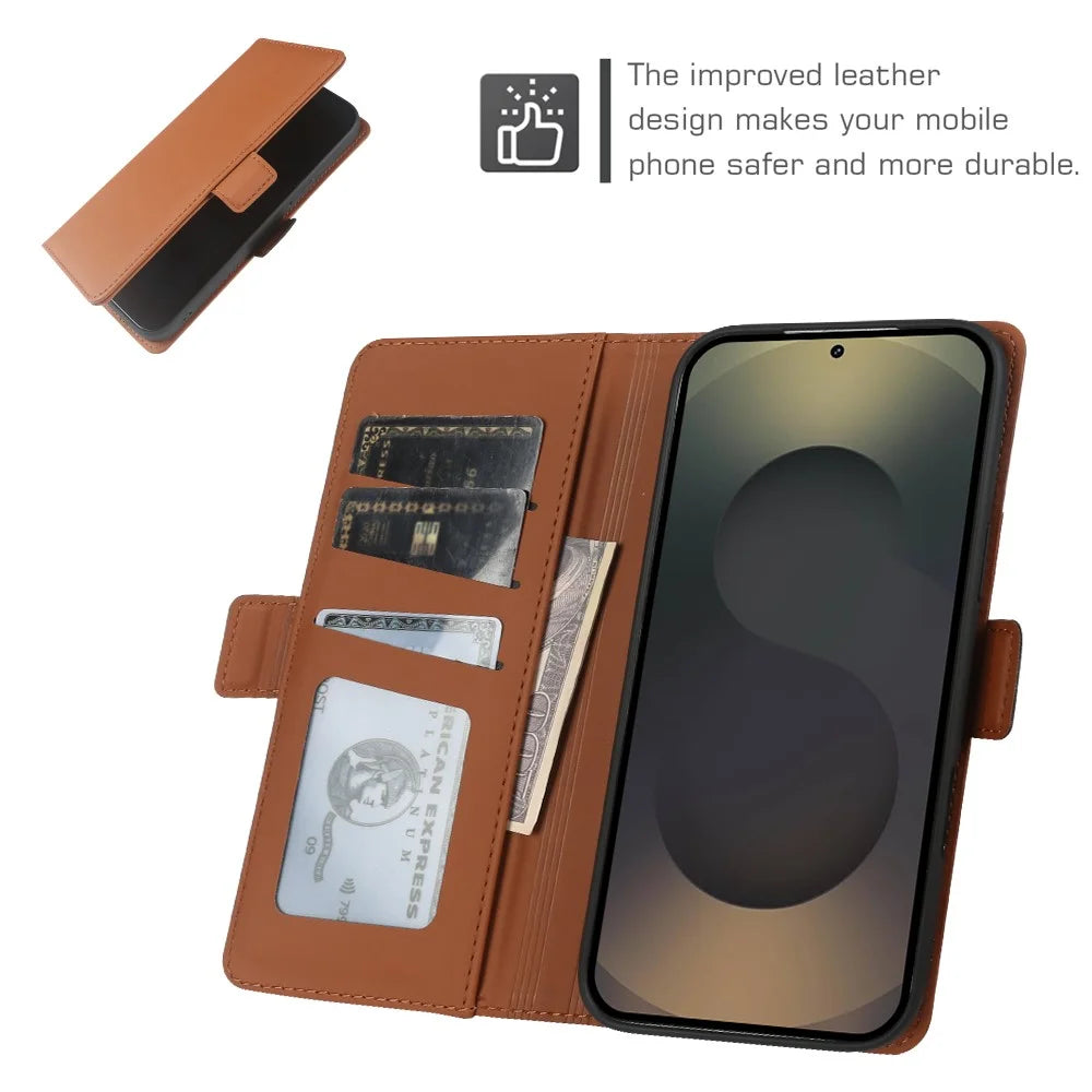 For Samsung Galaxy S25 Ultra Leather Case Wallet Stand TPU + PU Skin-touch Cover - Brown - 4