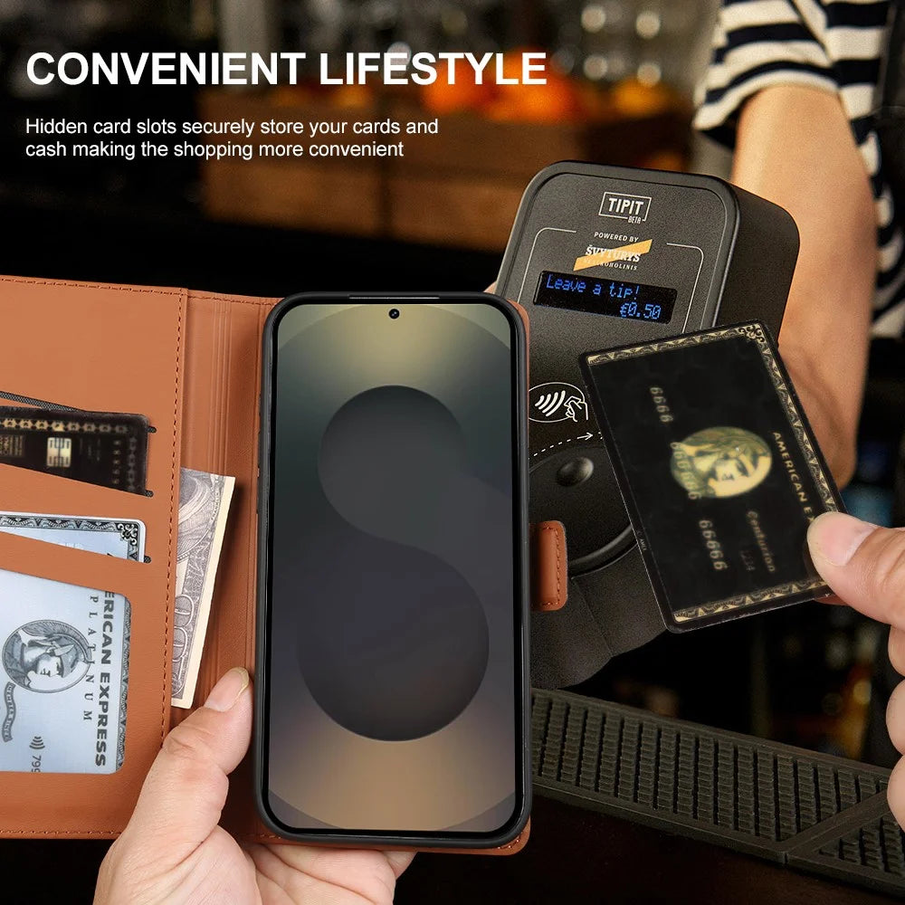 For Samsung Galaxy S25 Ultra Leather Case Wallet Stand TPU + PU Skin-touch Cover - Brown - 5