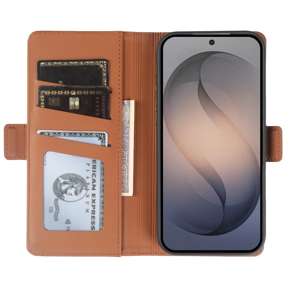 For Samsung Galaxy S26 Leather Case Wallet Stand TPU + PU Skin-touch Cover - Brown - 2