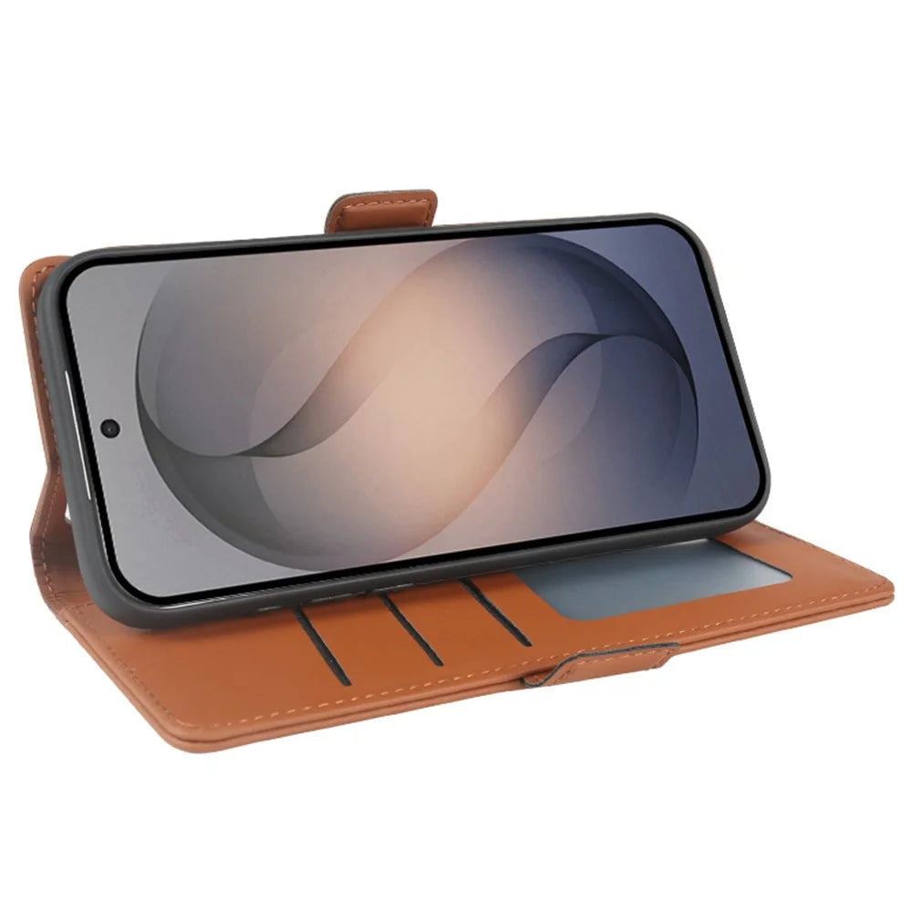 For Samsung Galaxy S26 Leather Case Wallet Stand TPU + PU Skin-touch Cover - Brown - 3