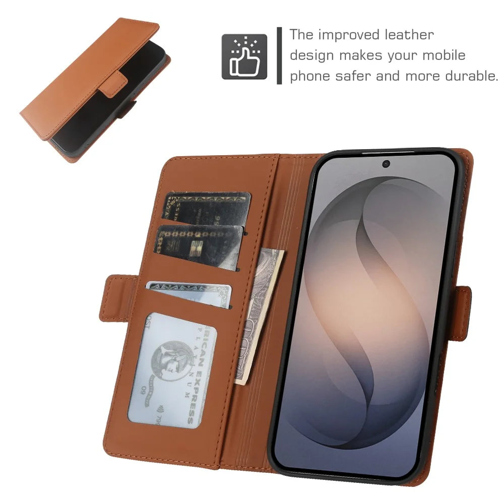 For Samsung Galaxy S26 Leather Case Wallet Stand TPU + PU Skin-touch Cover - Brown - 4