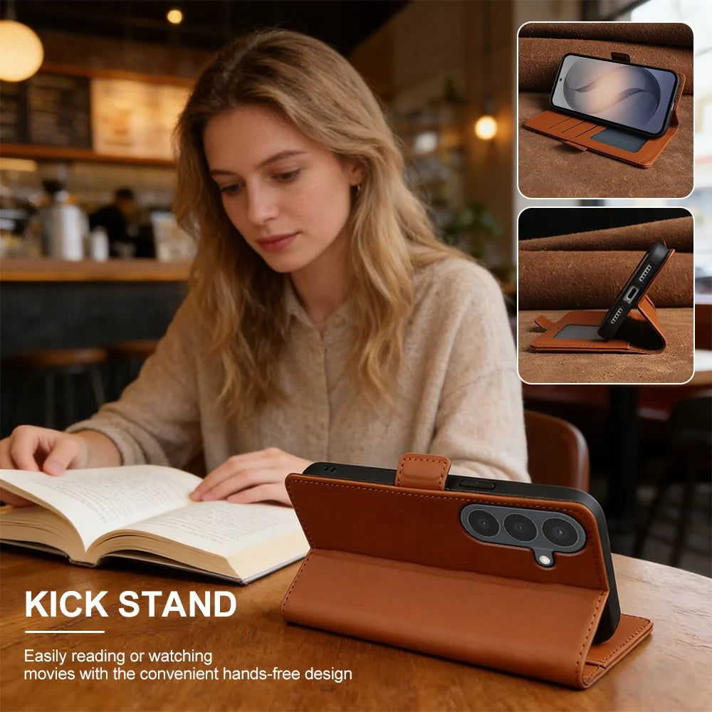 For Samsung Galaxy S26 Leather Case Wallet Stand TPU + PU Skin-touch Cover - Brown - 6