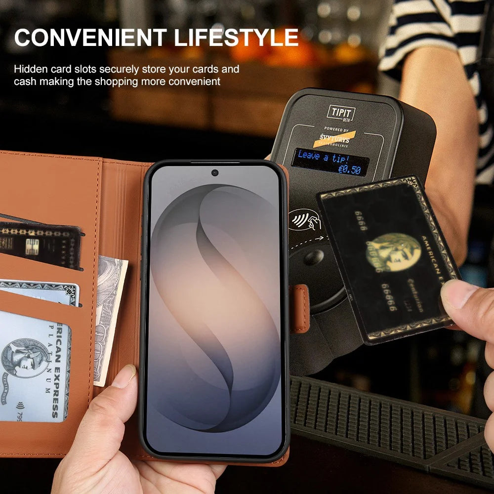 For Samsung Galaxy S26 Ultra Leather Case Wallet Stand TPU + PU Skin-touch Cover - Brown - 5