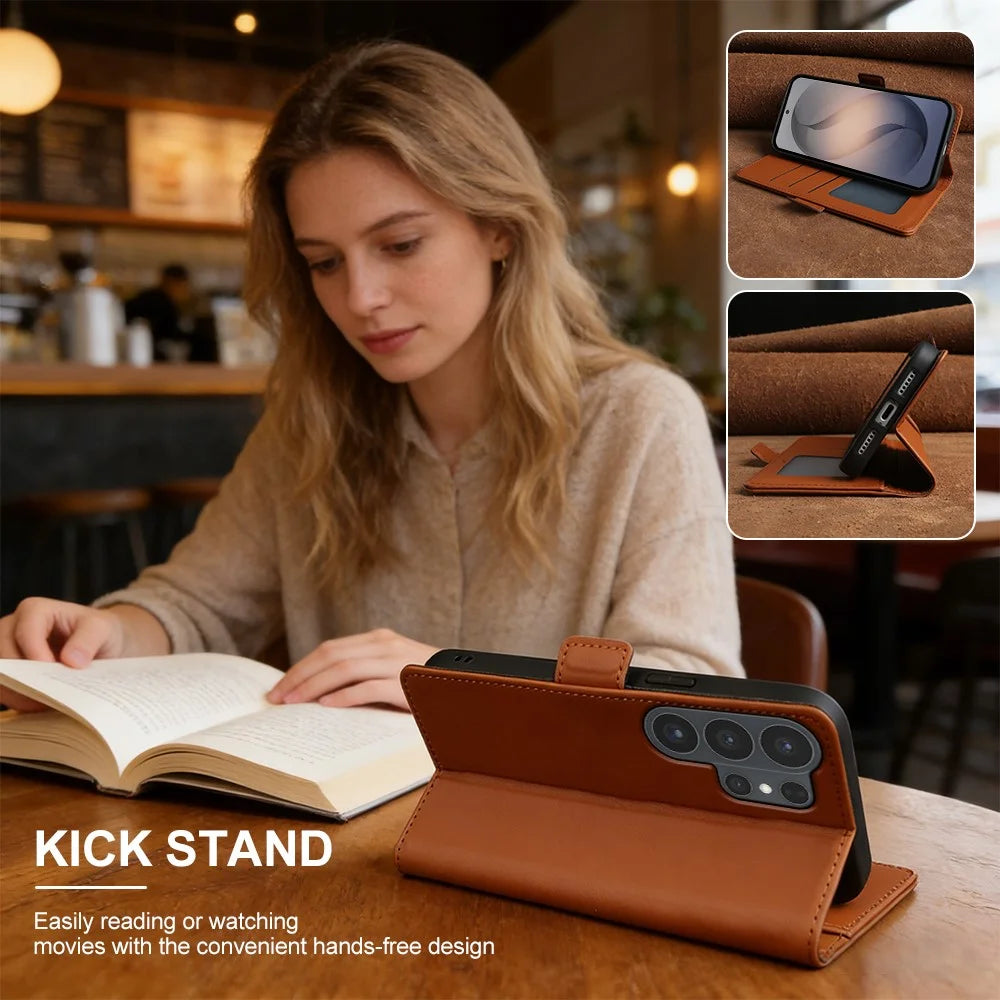 For Samsung Galaxy S26 Ultra Leather Case Wallet Stand TPU + PU Skin-touch Cover - Brown - 6