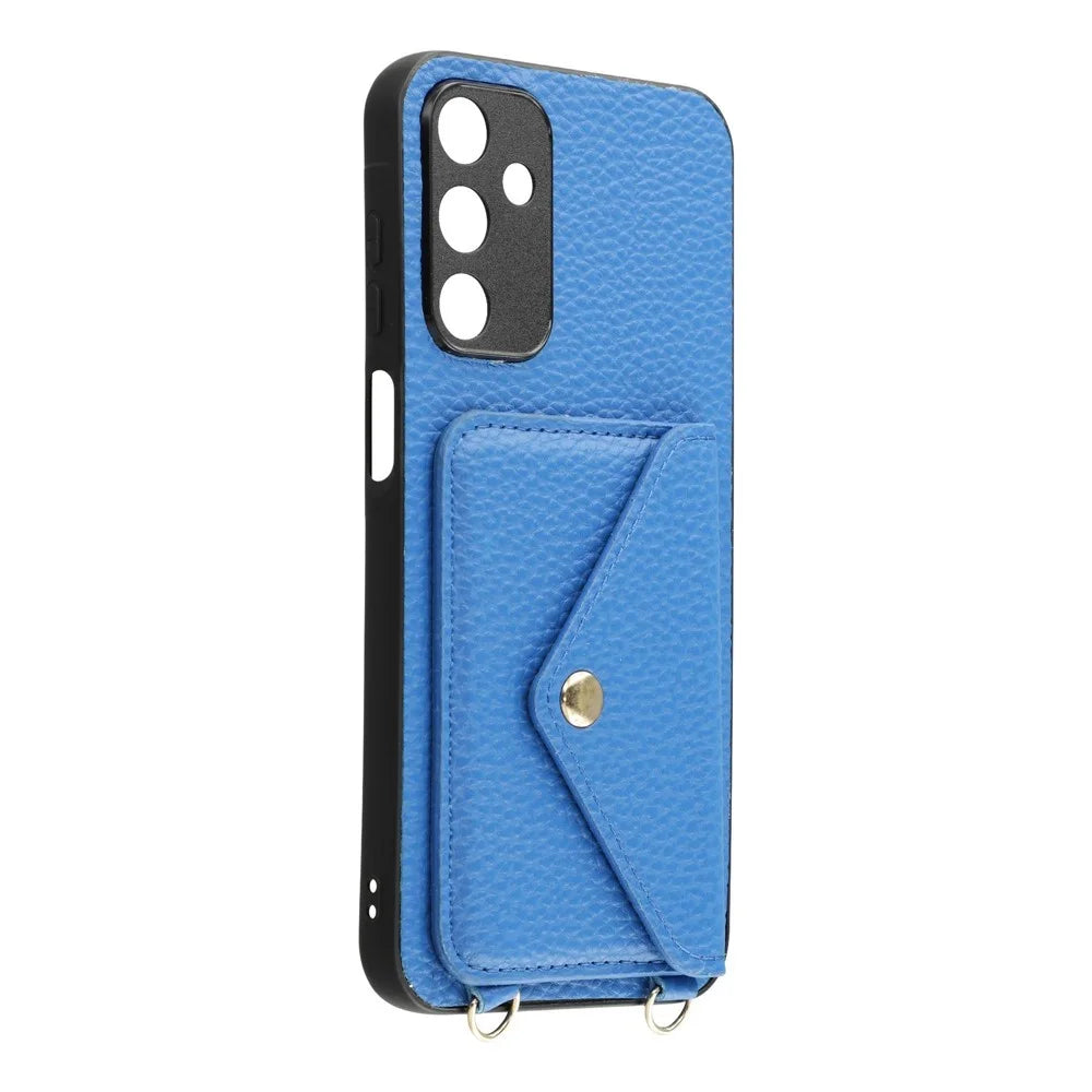 For Samsung Galaxy A37 5G Case Card Holder Litchi Texture PU Leather + TPU Phone Cover with Straps - Blue - 4