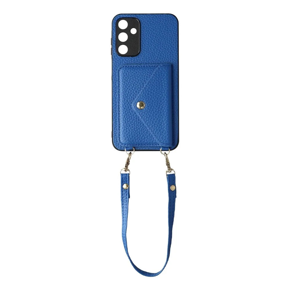 For Samsung Galaxy A57 5G Case Card Holder Litchi Texture PU Leather + TPU Phone Cover with Straps - Blue - 2