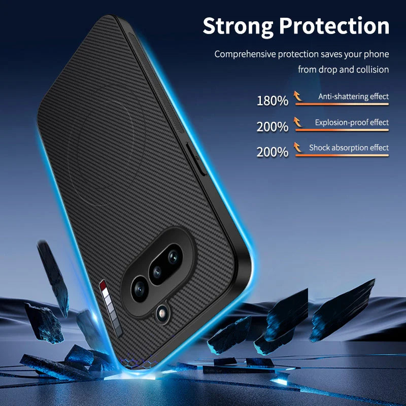 WANLONFENG For Nothing Phone (4a) TQ Series Magnetic Case Carbon Fiber Texture PC TPU Phone Cover - Black - 2