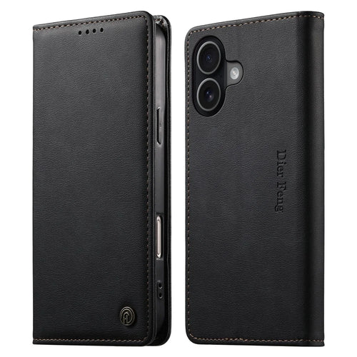 DIERFENG DF-019 for iPhone 17 Leather Wallet Case Card Slots RFID Blocking Magnetic Flip Cover - Black - 1