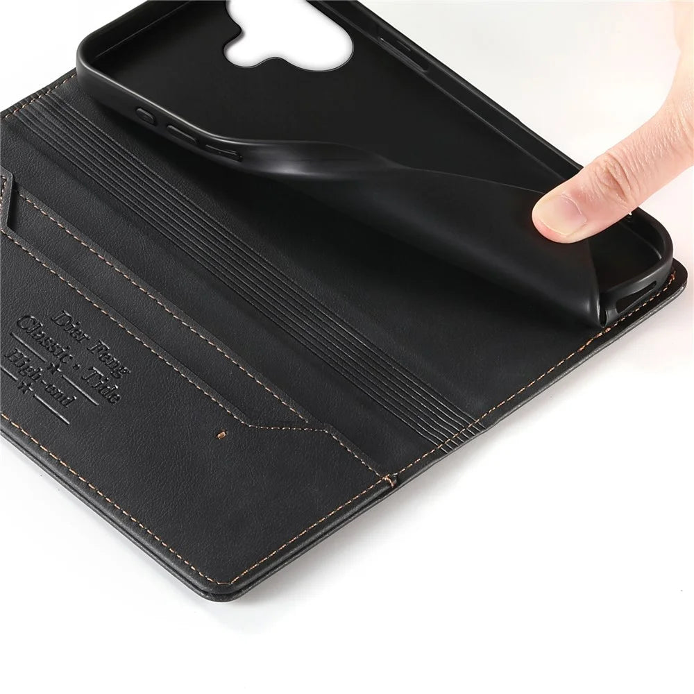DIERFENG DF-019 for iPhone 17 Leather Wallet Case Card Slots RFID Blocking Magnetic Flip Cover - Black - 5