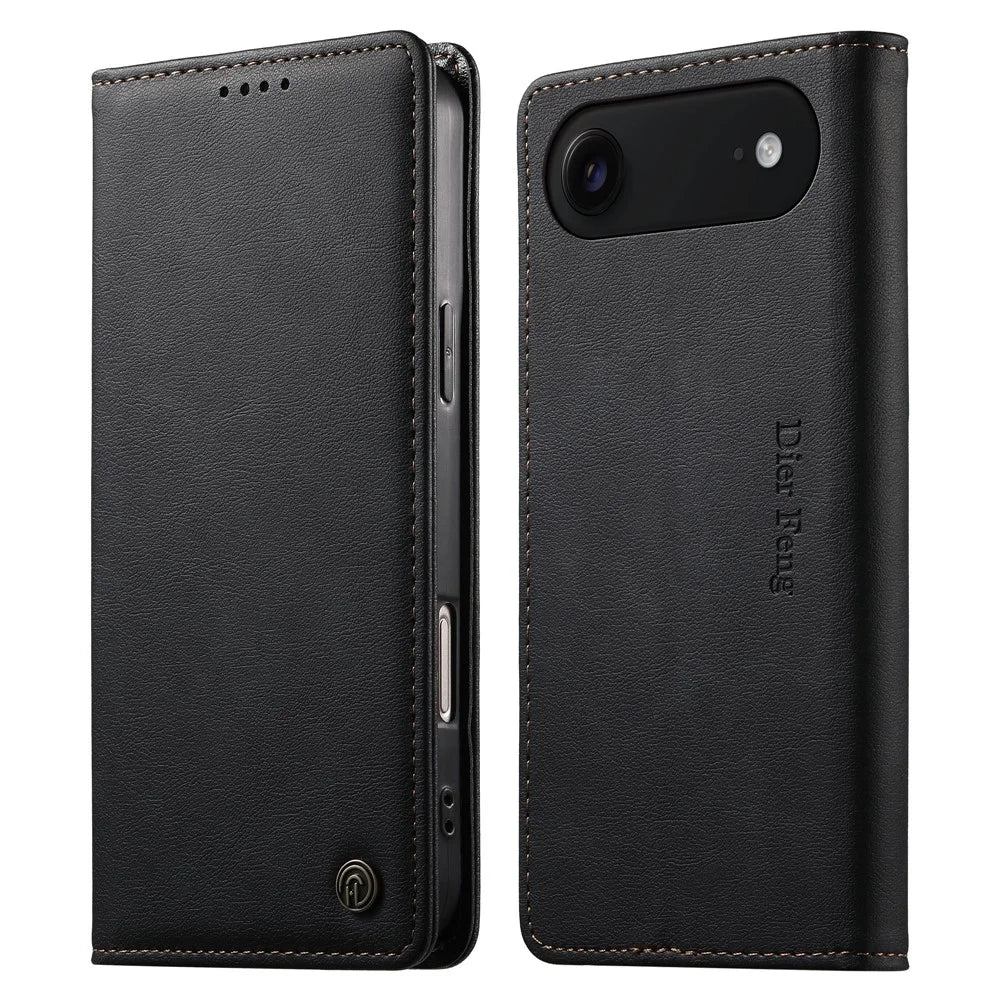 DIERFENG DF-019 for iPhone Air Leather Wallet Case Card Slots RFID Blocking Magnetic Flip Cover - Black - 1