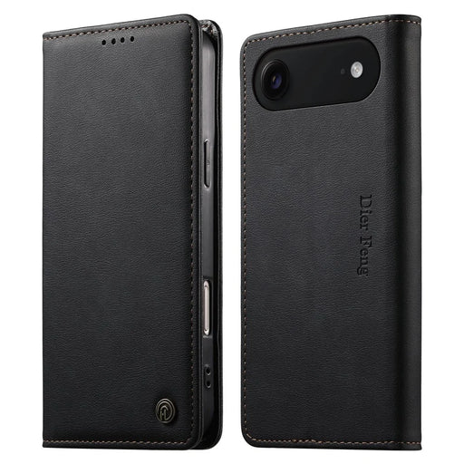 DIERFENG DF-019 for iPhone Air Leather Wallet Case Card Slots RFID Blocking Magnetic Flip Cover - Black - 1