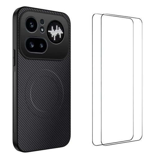 WANLONFENG For Nothing Phone (4a) Pro TQ1 Series Magnetic Case Carbon Fiber Texture PC TPU Phone Cover with 2Pcs Screen Films - Black - 1