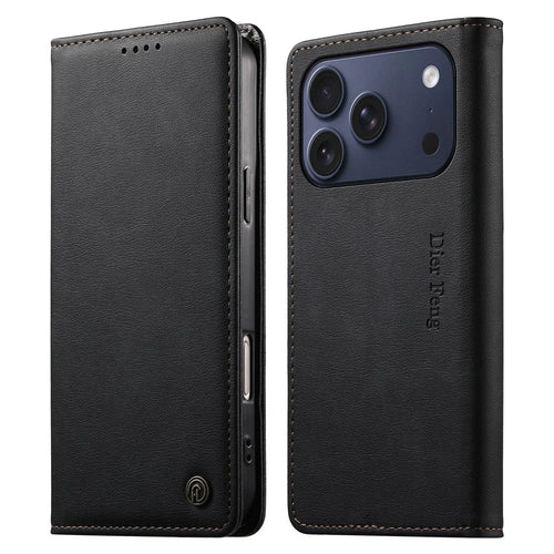 DIERFENG DF-019 for iPhone 18 Pro / 17 Pro Leather Wallet Case Card Slots RFID Blocking Magnetic Flip Cover - Black - 1