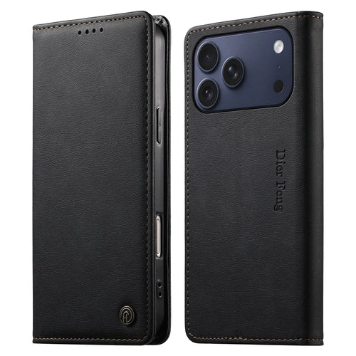 DIERFENG DF-019 for iPhone 18 Pro Max / 17 Pro Max Leather Wallet Case Card Slots RFID Blocking Magnetic Flip Cover - Black - 1