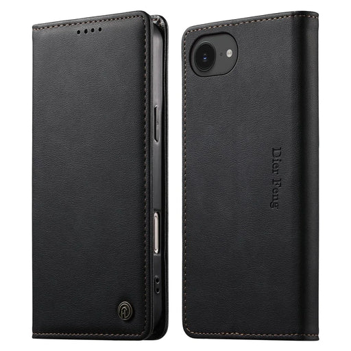 DIERFENG DF-019 Leather Wallet Case for iPhone 17e  /  16e Card Slots RFID Blocking Magnetic Flip Cover - Black - 1