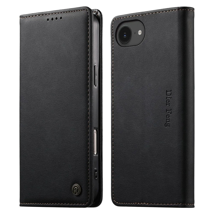 DIERFENG DF-019 Leather Wallet Case for iPhone 17e  /  16e Card Slots RFID Blocking Magnetic Flip Cover - Black - 1
