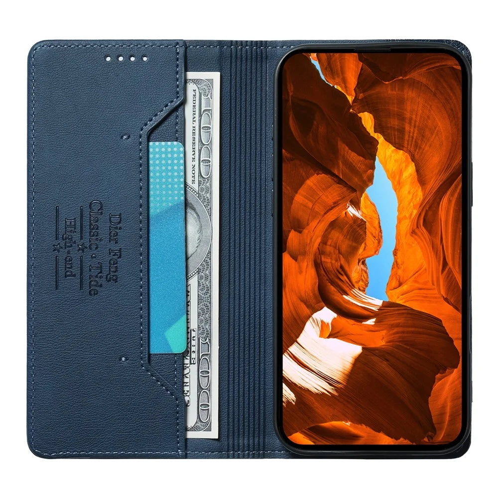 DIERFENG DF-019 for Google Pixel 10  /  10 Pro Leather Wallet Case Magnetic Flip Cover with Card Slots RFID Blocking - Blue - 3