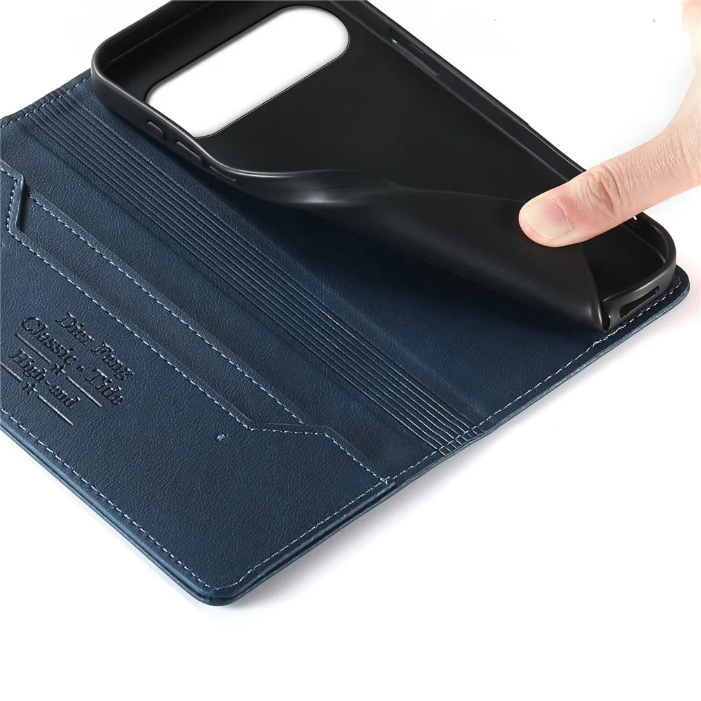 DIERFENG DF-019 for Google Pixel 10  /  10 Pro Leather Wallet Case Magnetic Flip Cover with Card Slots RFID Blocking - Blue - 5