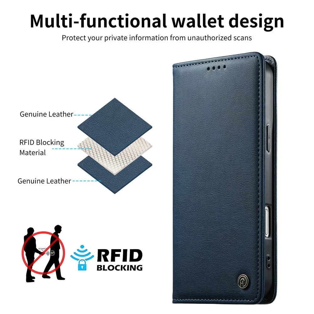 DIERFENG DF-019 for Google Pixel 10  /  10 Pro Leather Wallet Case Magnetic Flip Cover with Card Slots RFID Blocking - Blue - 6