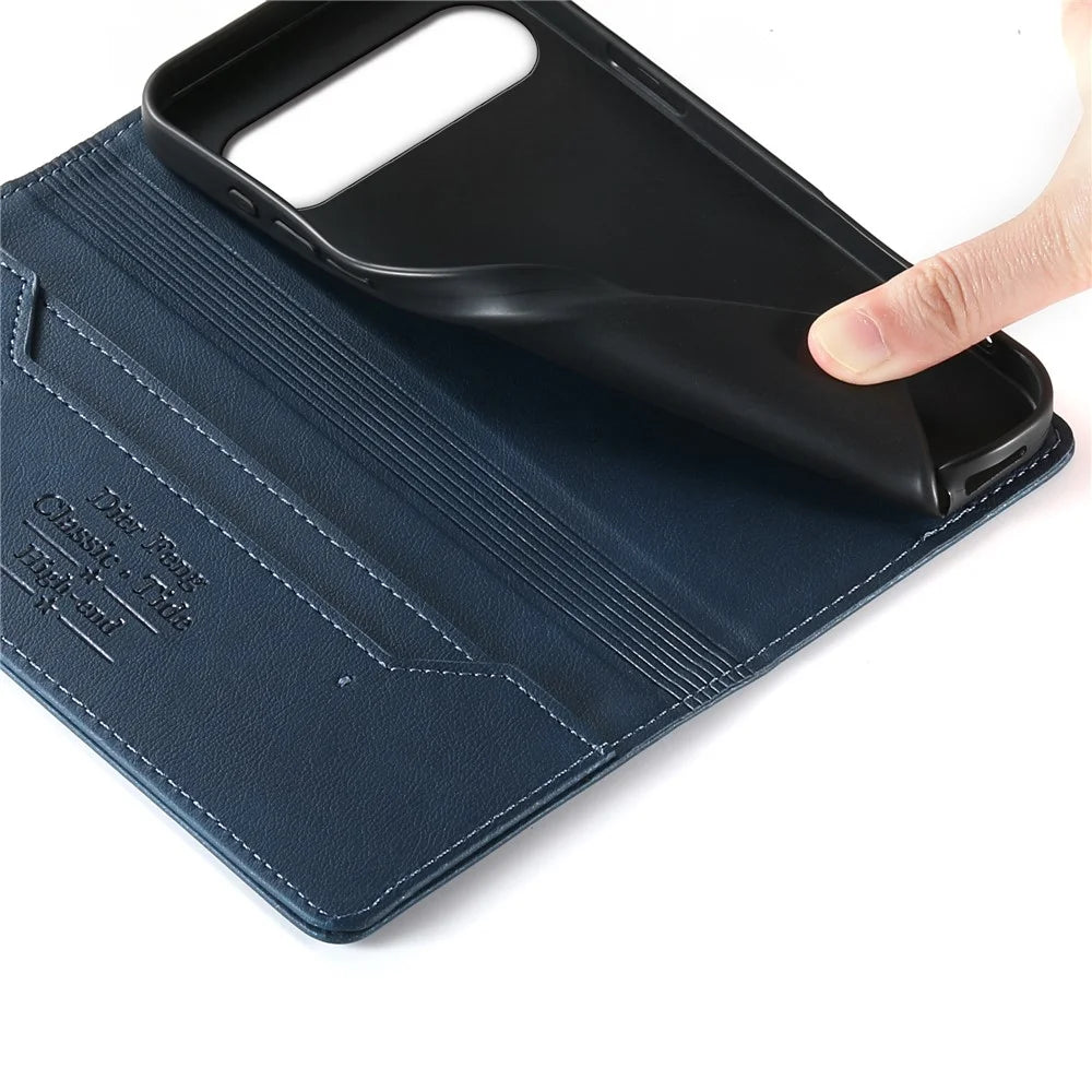 DIERFENG DF-019 for Google Pixel 10 Pro XL Leather Wallet Case Magnetic Flip Cover with Card Slots RFID Blocking - Blue - 5
