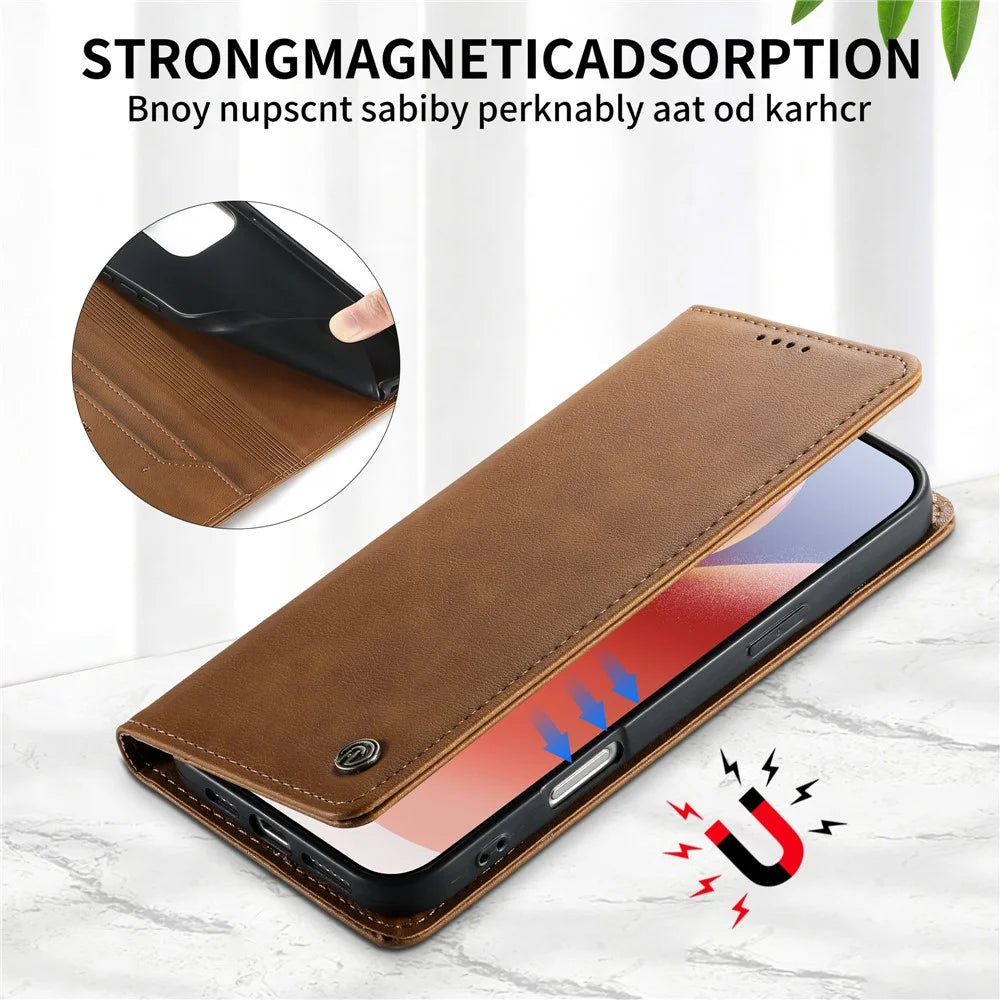 DIERFENG DF-019 for Google Pixel 9a Leather Wallet Case Magnetic Flip Cover with Card Slots RFID Blocking - Light Brown - 7