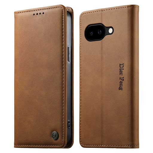 DIERFENG DF-019 for Google Pixel 10a Leather Wallet Case Magnetic Flip Cover with Card Slots RFID Blocking - Light Brown - 1
