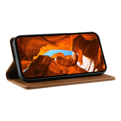 DIERFENG DF-019 for Google Pixel 10a Leather Wallet Case Magnetic Flip Cover with Card Slots RFID Blocking - Light Brown - 2