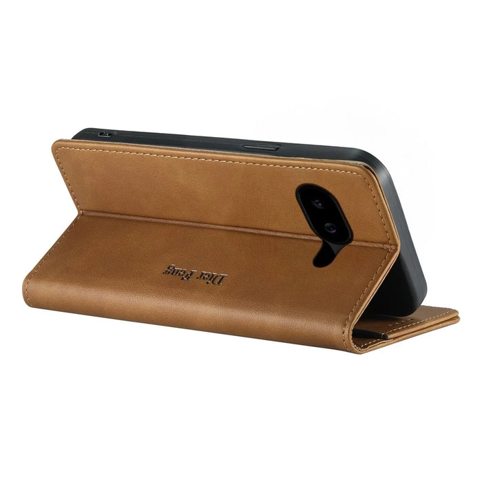 DIERFENG DF-019 for Google Pixel 10a Leather Wallet Case Magnetic Flip Cover with Card Slots RFID Blocking - Light Brown - 4