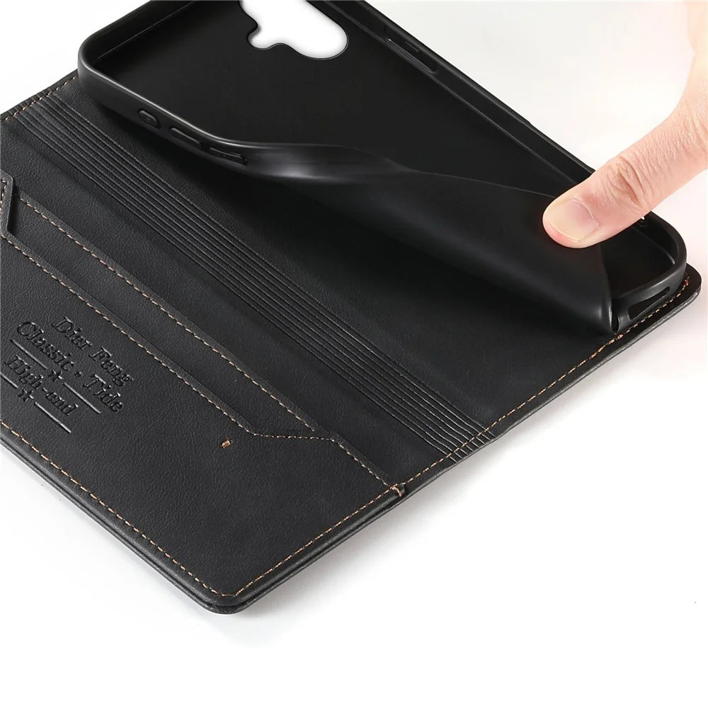 DIERFENG DF-019 for Samsung Galaxy A08 5G / A08 4G / A07 5G / A07 4G  Leather Wallet Case Magnetic Flip Cover with Card Slots RFID Blocking - Black - 5
