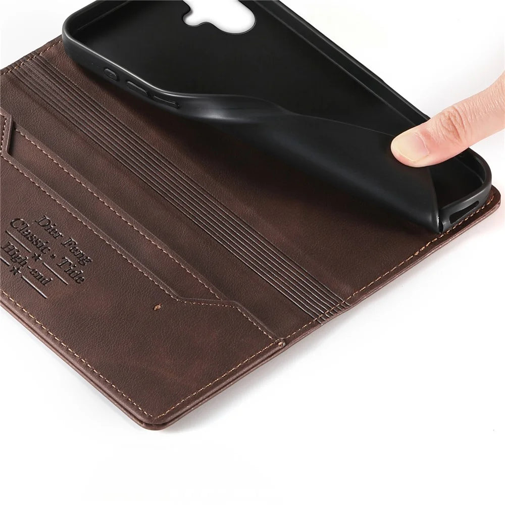 DIERFENG DF-019 for Samsung Galaxy A06 4G  /  A06 5G  Leather Wallet Case Magnetic Flip Cover with Card Slots RFID Blocking - Dark Brown - 5
