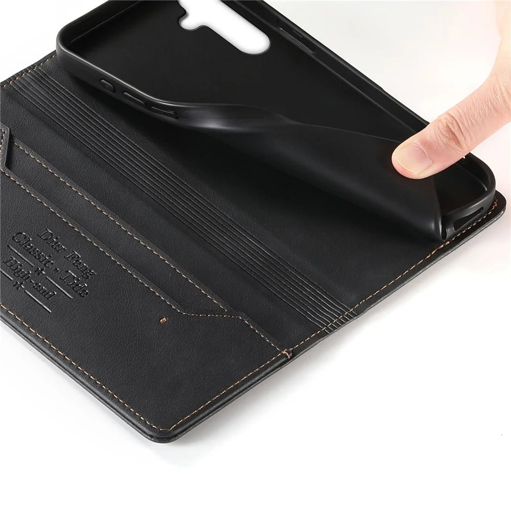 DIERFENG DF-019 for Samsung Galaxy A25 5G (Global) (161mm) Leather Wallet Case Magnetic Flip Cover with Card Slots RFID Blocking - Black - 5